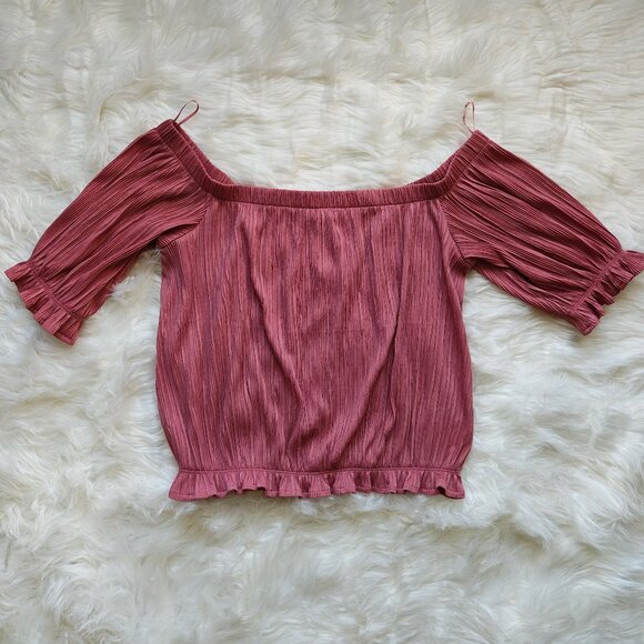 Express Dusty Rose Off-the-Shoulder Pleated Blouse, SIZE Medium - Picture 1 of 3